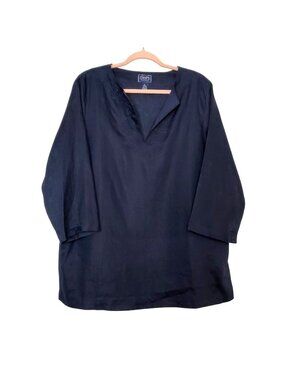Chaps Classics Navy Blue Embroidered Linen V-neck Tunic Shirt XL